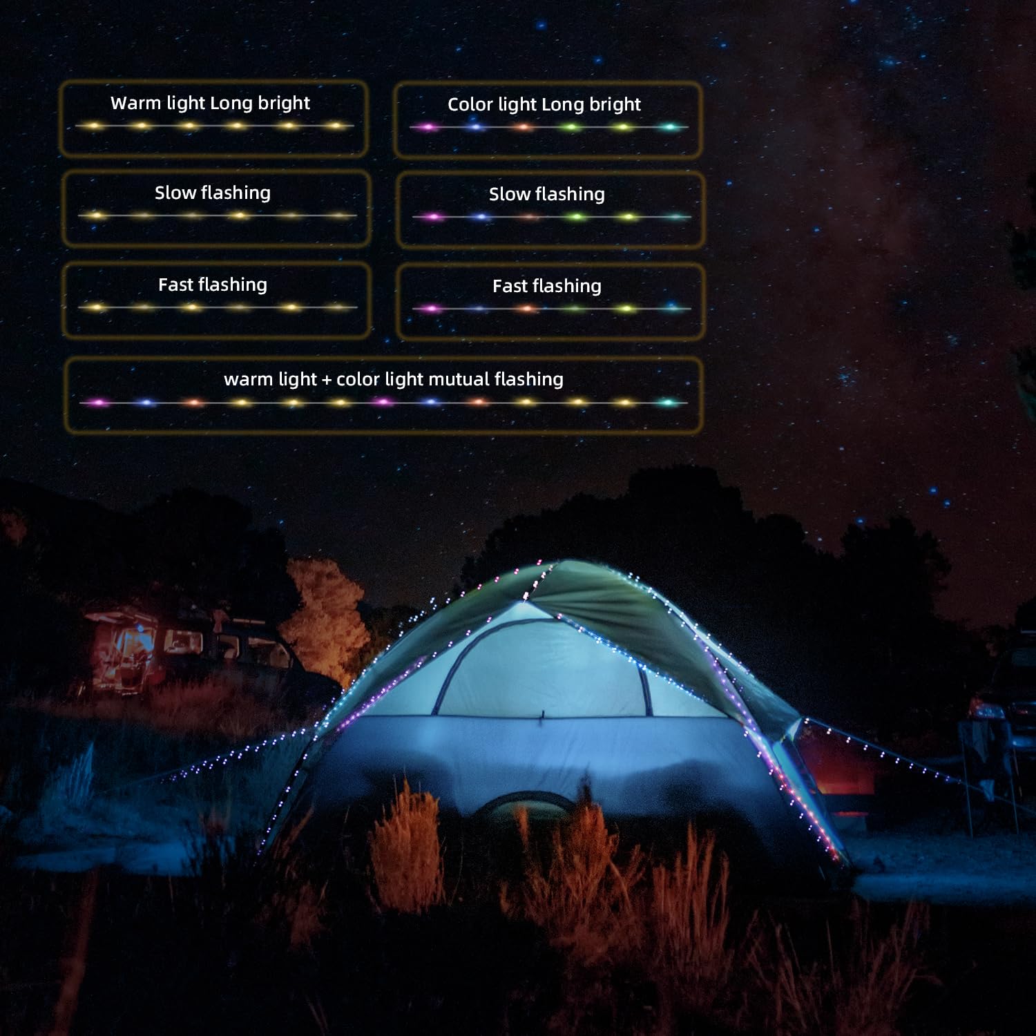 Mcbazel Camping String Lights,Retractable Camping String Fairy Lights Lanterns 12M/39.4FT with 10 Lighting Modes,120LED,2000mah USB Rechargeable,Multicolor & Warm Lighting for Outdoor/Indoor/Camping